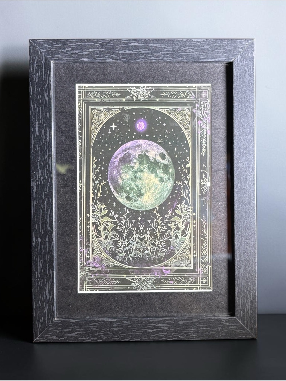 Full Moon Botanical Framed Art 5x7 Celestial Witchy Decor